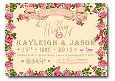 Cream Vintage Garden Wedding Invites Evening Invitatoins Save The Date Vintage Postcard Stamp Roses Flowers