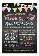 Chalk Board Chalkboard Vintage Bunting Wedding Invitations Evening Invites Save The Dates Personalised Cream Vintage Shabby Chic Hearts Birds Love